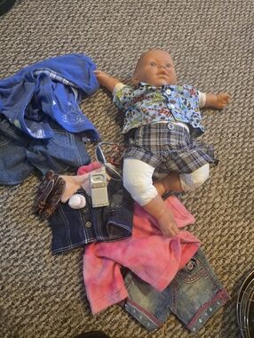 Baby Doll with Blue Shirt and Plaid Shorts - Kids Toy